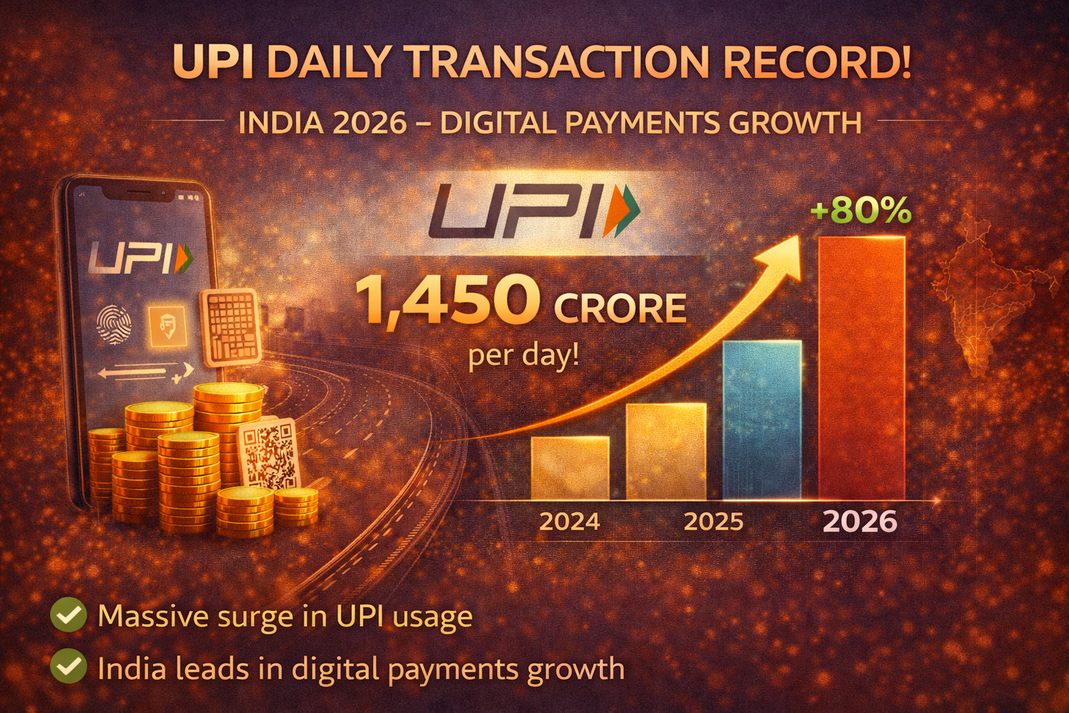 UPI daily transaction record India 2026 digital payments growth chart